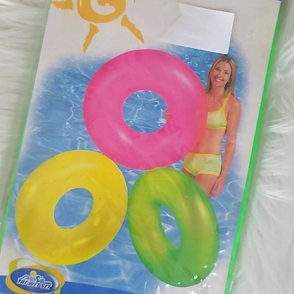 🆕️ NEW 2001 Y2K Intex Neon Green Frost Vinyl Inner Tube Swimming Pool Ring 36" - Picture 4 of 12